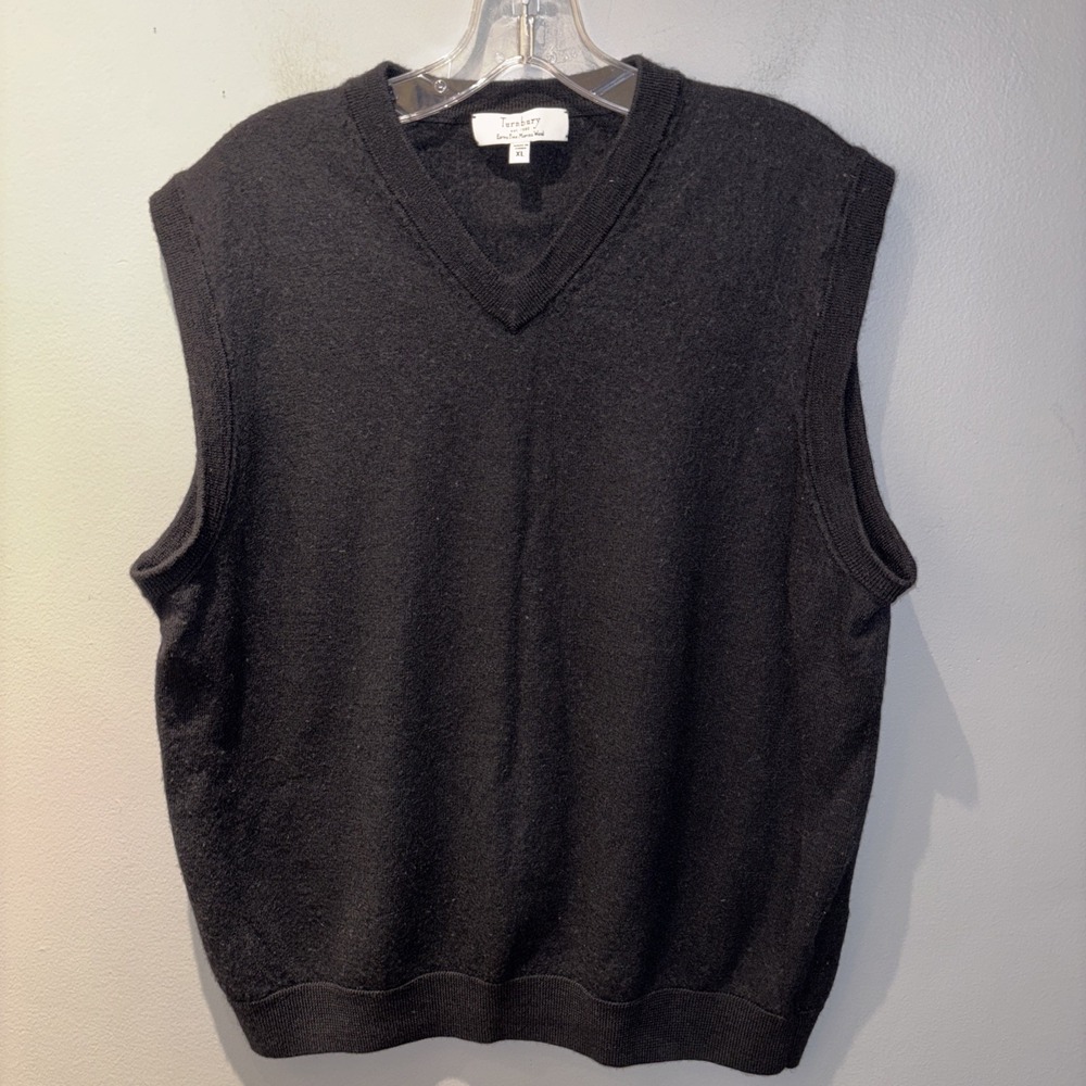 Turnbury Mens Sweater Vest  Extra Fine Merino Wool‎ Size XL Black V Neck Office